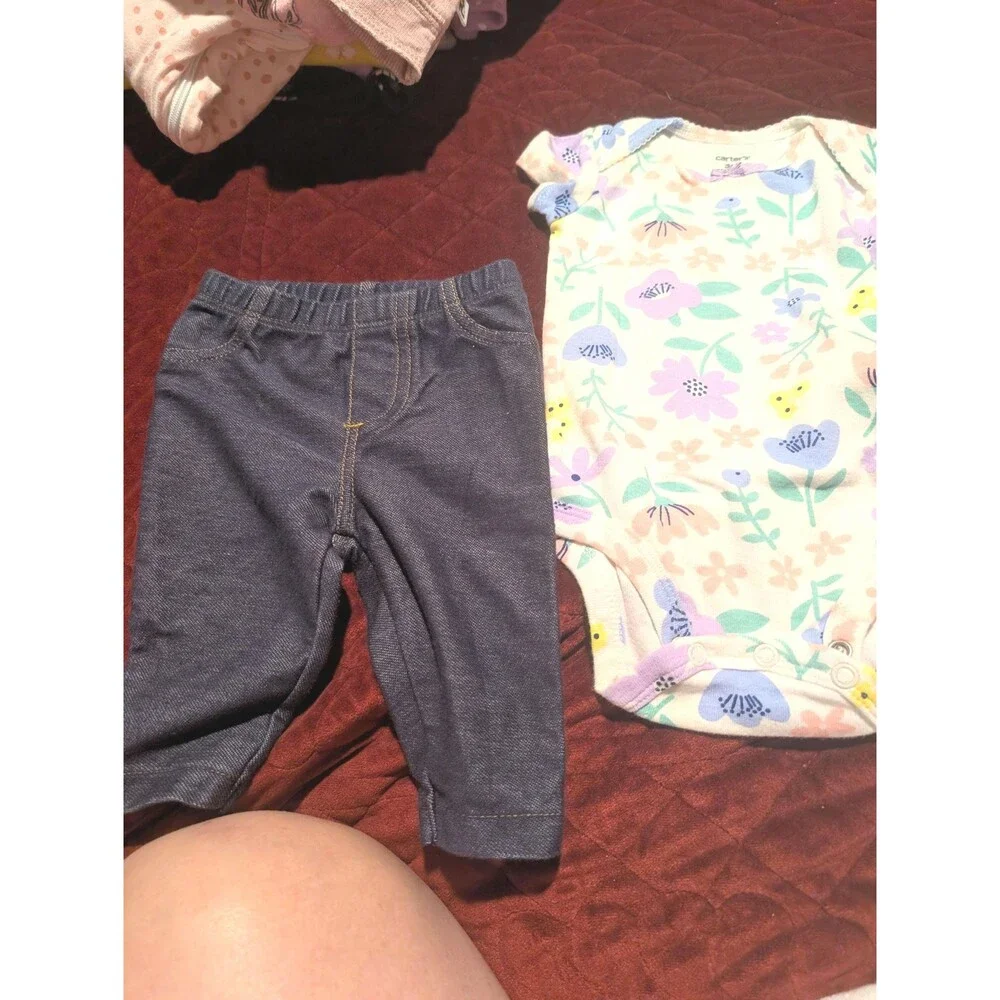 Carters Baby Outfit Set 3M Floral Bodysuit & Denim Pants - Free Shipping